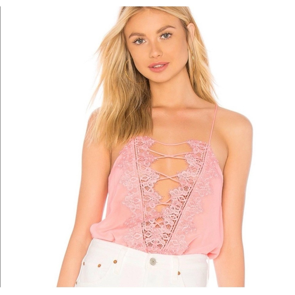 Cami‎ NYC The Charlie CDC Camisole Silk Lace Blouse Peony Pink Sz L